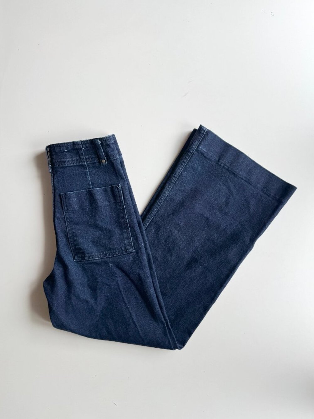 ZARA Dark Indigo Stretch Denim High Waisted Wide Leg Pintucked Jeans, Size 2